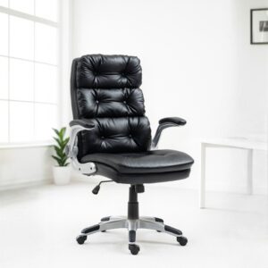 כיסא מנהלים קלאסי גב גבוה ידיות מתכוננות בצבע שחור