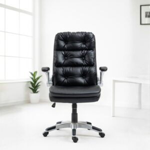 כיסא מנהלים קלאסי גב גבוה ידיות מתכוננות בצבע שחור