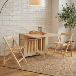 שולחן מתקפל מעץ עם אחסון לארבע כיסאות