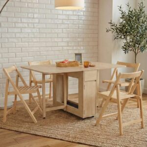 שולחן מתקפל מעץ עם אחסון לארבע כיסאות